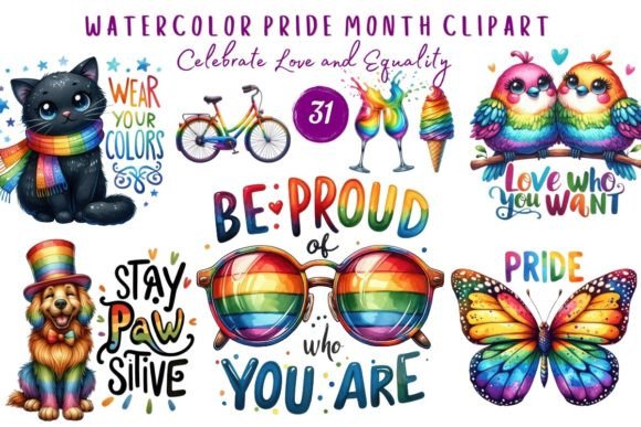 Watercolor Pride Month Clipart LGBTQ PNG Gráfico Gráficos de IA Por Pom Prompt