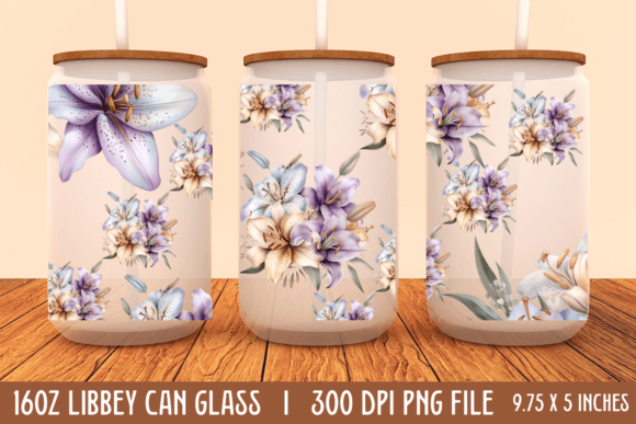 Watercolor Wild Flowers Floral Can Glass Graphic Illustrations By CraftArt