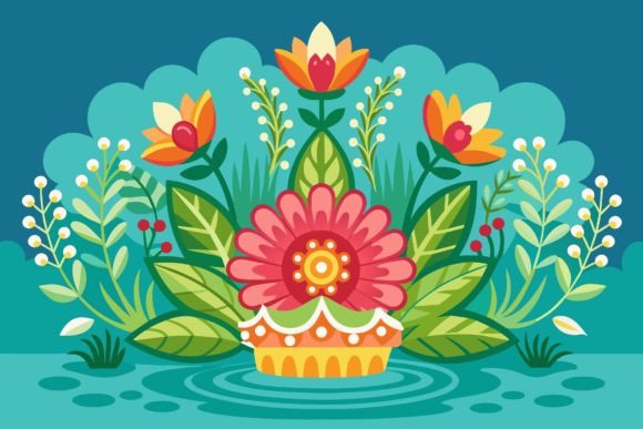 Decoration with Flowers on a Background Gráfico Ilustrações para Impressão Por Design Creativega