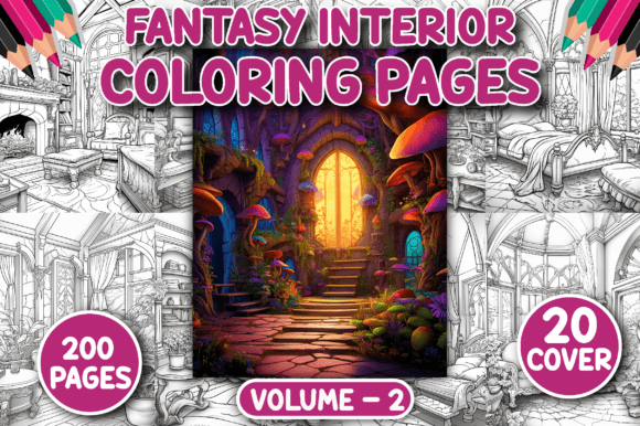 200 Fantasy Interior Coloring Pages Graphic Coloring Pages & Books Adults By Ministed Night