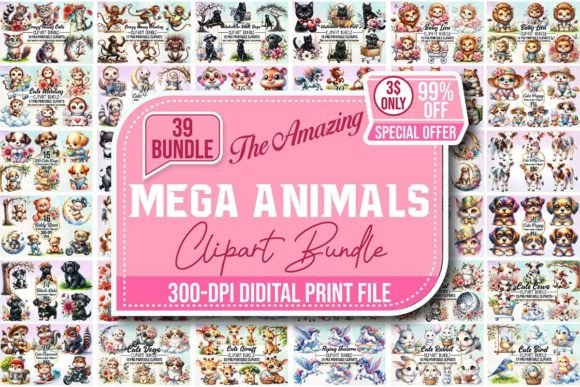 Animals Clipart Mega Bundle Bundle By PinkDigitalArt