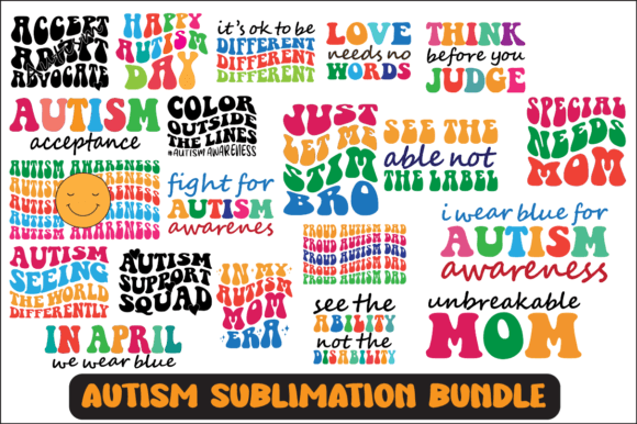 Autism Sublimation Design Bundle Gráfico Modelos de Impressão Por Fallensvgworld