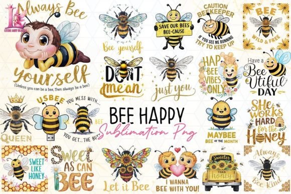 Bee Happy Bundle Clipart PNG Graphics Bundle Offre Groupée Par Little Lady Design