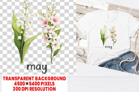 Birth Month May with Flower Clipart Png Illustration Designs de T-shirts Par shipna2005