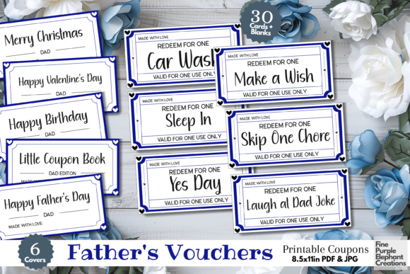 Blue Heart Father's Day Coupon Vouchers Graphic Objects By finepurpleelephant
