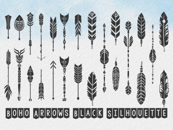 Boho Arrows Silhouette, Arrow Feather Grafik Druckbare Illustrationen Von Art Merch X