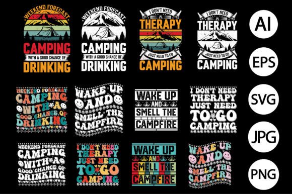 Camping T-Shirt Design Bundle Graphic T-shirt Designs By creative Store