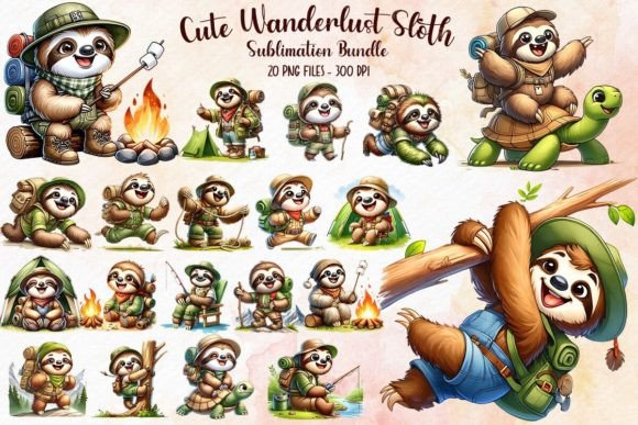 Cute Wanderlust Sloth Bundle Bundle By Mayart