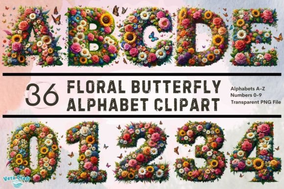 Floral Butterfly Alphabet Clipart PNG Graphic AI Transparent PNGs By Vera Craft