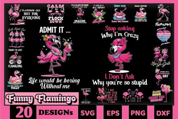 Funny Cute Flamingo SVG Bundle Bundle By Skinite