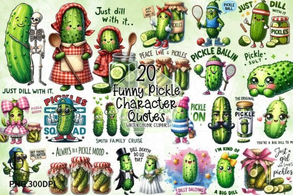 Funny Pickle Character Quotes Clipart Bundle Bundle By LQ Design