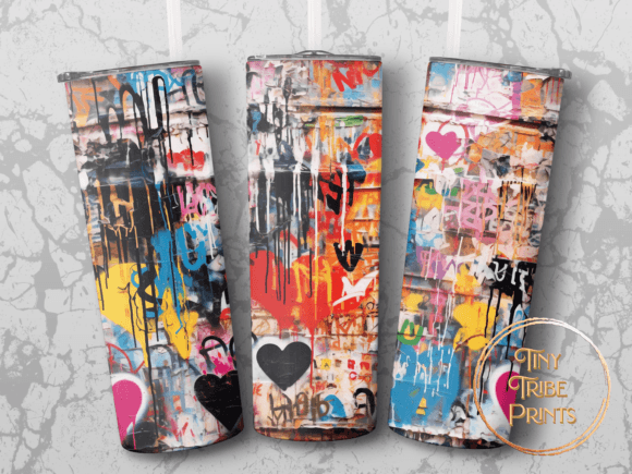 Graffiti Heart 20 Oz Skinny Tumbler Wrap Grafica Tumbler Wraps Di Tiny Tribe Prints