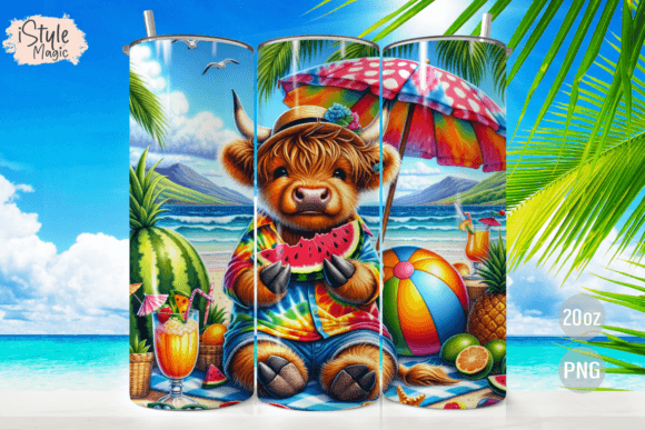 Highland Cow Beach Summer 20oz Tumbler Graphic Print Templates By iStyleMagic