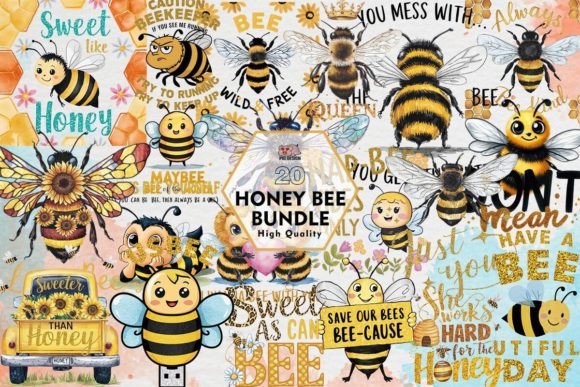 Honey Bee Clipart PNG Bundle Bundle By PIG.design
