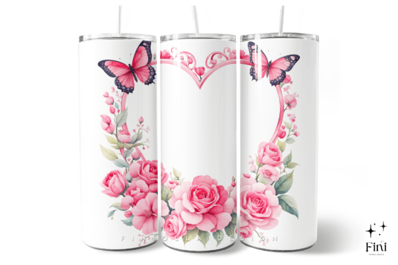 Pink Heart Butterfly Tumbler Wrap PNG Grafik Druck-Vorlagen Von Finiolla Design