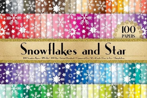 Seamless Snowflakes Stars Papers Graphic Patterns By ThingsbyLary