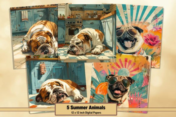 Summer Bulldog Digital Papers Pack 67 Graphic Backgrounds By artisticwayco