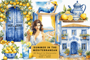 Summer in the Mediterranean Clipart Illustration Illustrations Imprimables Par Enchanted Marketing Imagery 1