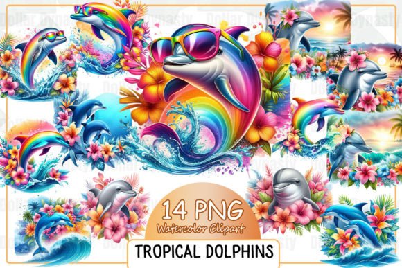 Tropical Dolphins Sublimation Clipart Graphic Illustrations By Dollar Dynasty
