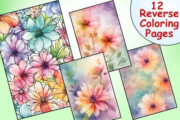 Watercolor Flower Reverse Coloring Pages Grafica Pagine e libri da colorare per adulti Di Catchy Ideaz