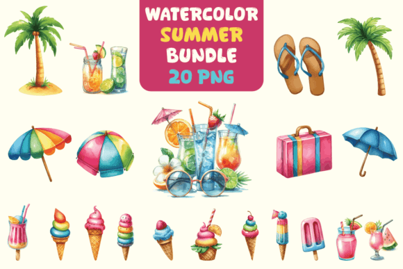 Watercolor Summer Clipart Bundle Bundle By Endro