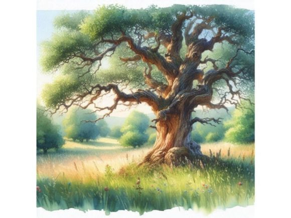 Bundle of Old Tree, Grass, Summer Graphic Illustrations By A.I Illustration and Graphics