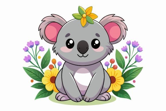 Koala Animal with Flowers on a Backgroun Graphic Illustrations By Design Creativega