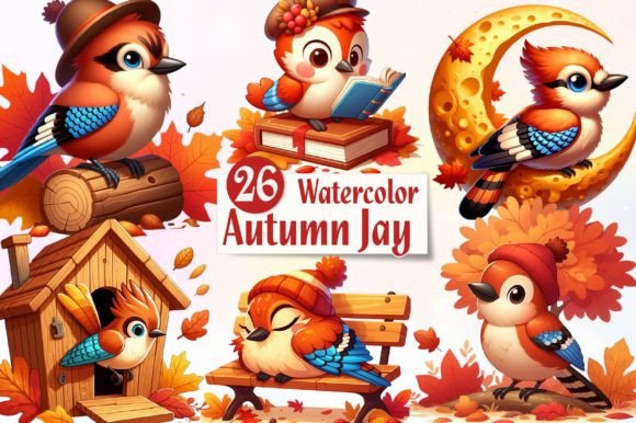 Cute Autumn Jay Sublimation Clipart, PNG Graphic Illustrations By Dreamshop