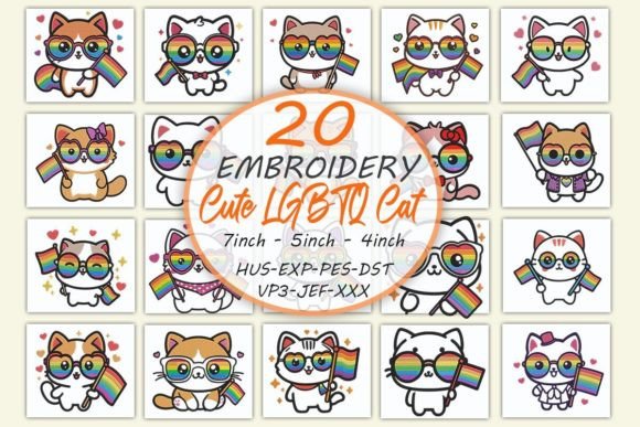 Cute Cat LGBTQ Pride Embroidery Bundle Bündel Von Honi.designs