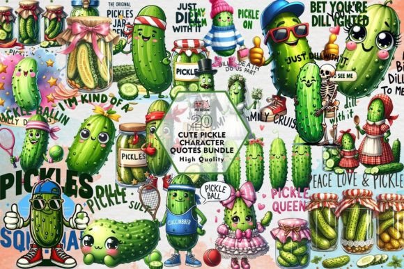 Cute Pickle Character Quotes Sublimation Bundle Bundle By PIG.design