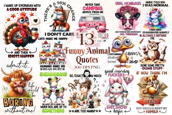 Funny Animal Quotes Sublimation Bundle Grafik Druckbare Illustrationen Von Cat Lady