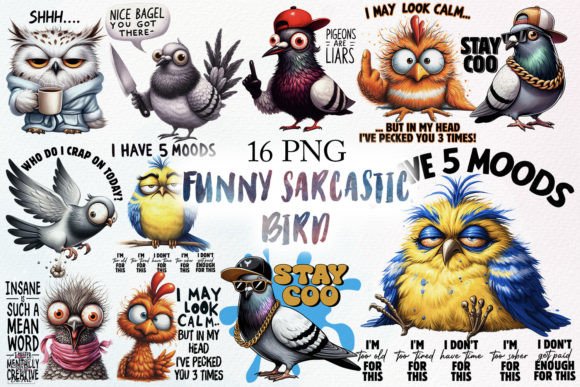 Funny Sarcastic Bird Sublimation Bundle Gráfico Ilustraciones Imprimibles Por DS.Art