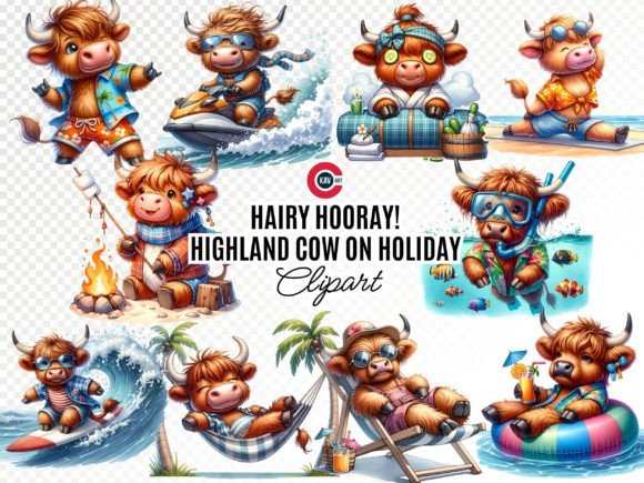 Highland Scottish Cow on Holiday Clipart Grafica Creazioni Di c.kav.art