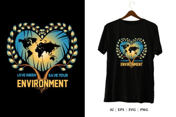 Love Green Save Your Environment T-shirt Grafika Projekty Koszulek Przez Comet IT
