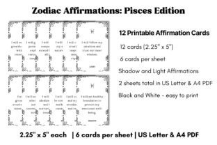 Pisces Zodiac Affirmation Cards B&W Illustration Modèles d'Impression Par diyhomeprintables 3