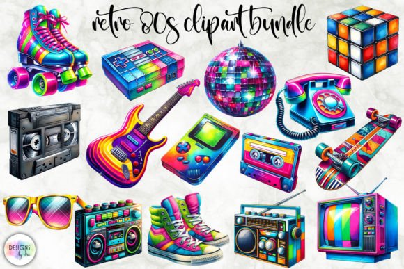 Retro Clipart Bundle, 80s Clipart, 90s Graphic Crafts By Designs by Ira