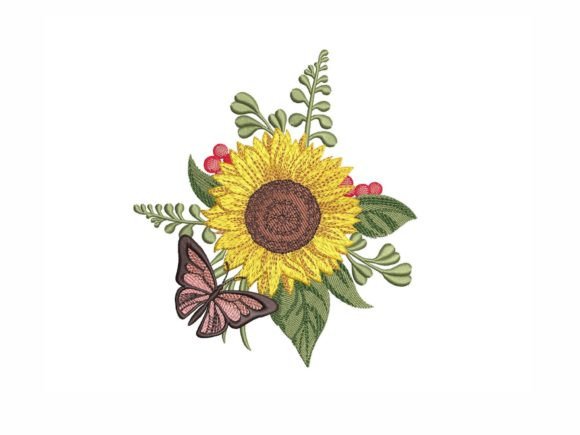 Sunflower Fiori Singoli e Piante Ricami Di LizaEmbroidery