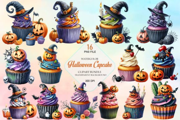 Watercolour Halloween Cupcake Clipart Graphic Illustrations By ChloeArtShop