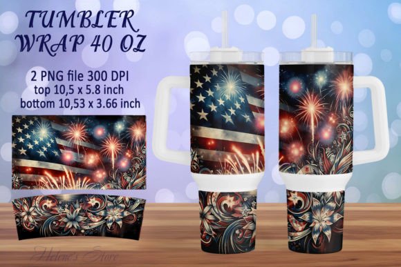 4th of July Patriotic Tumbler 40 Oz Wrap Graphic Crafts By Helene's store