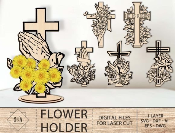 Cross Flower Holder SVG , Grafica Modelli di Stampa Di SwallowbirdArt