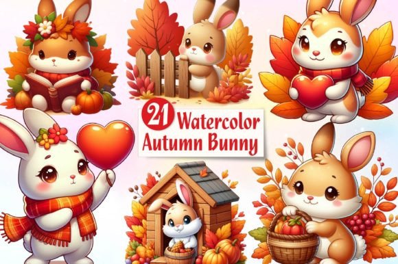 Cute Autumn Bunny Sublimation Clipart Graphic Illustrations By Dreamshop