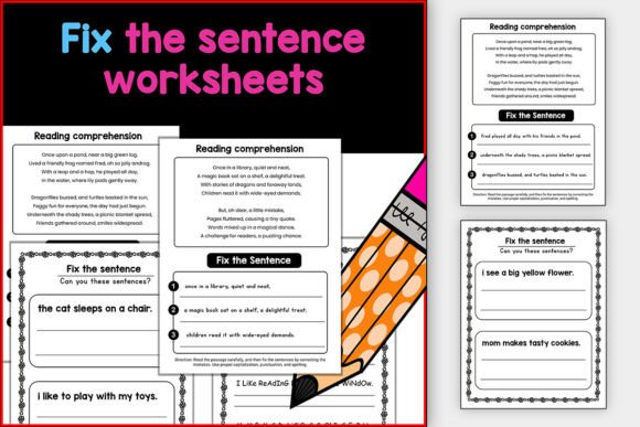 Fix the Sentence Worksheets Activities Gráfico Materiais de Ensino e Planilhas de Trabalho Por Unique Source