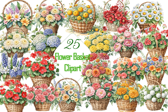Flower Basket Clipart Bundle PNG. Grafik Druckbare Illustrationen Von Dream's Workshop