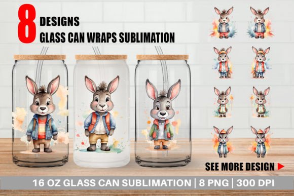 Glass Can Watercolor Cute Donkey Illustration Illustrations Imprimables Par Artnoy
