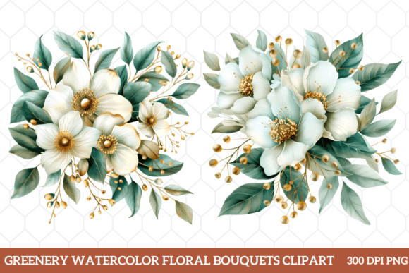 Greenery Floral Bouquets Clipart Grafica Illustrazioni Stampabili Di CraftArt