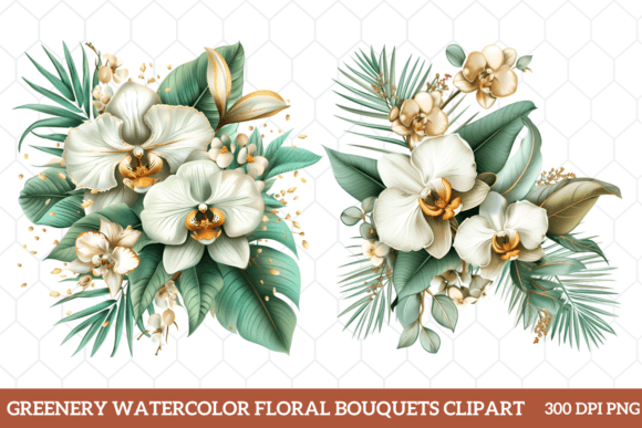 Greenery Floral Bouquets Clipart Grafik Druckbare Illustrationen Von CraftArt
