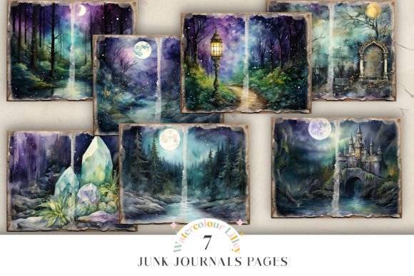 Magical Enchanted Forest Junk Journal Grafika Szablony Graficzne Przez Watercolour Lilley