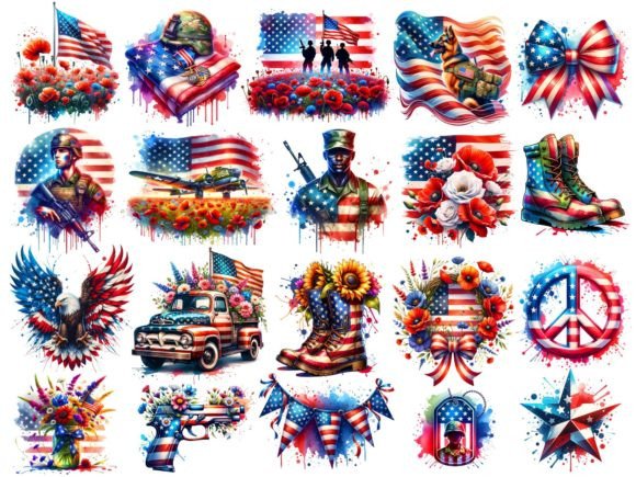 Patriotic Clipart Memorial Day USA Army Illustration PNG transparents AI Par LauraArtDesign