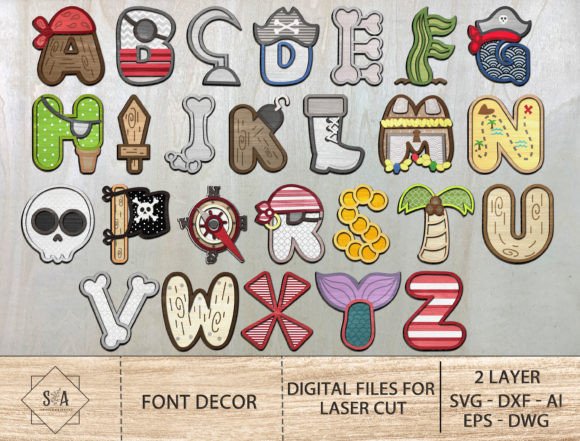 Pirate Alphabet Font Bundle Svg Grafik Druck-Vorlagen Von SwallowbirdArt