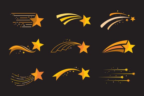 Set of Shooting Stars with Light Trails Graphic Icons By sabavector